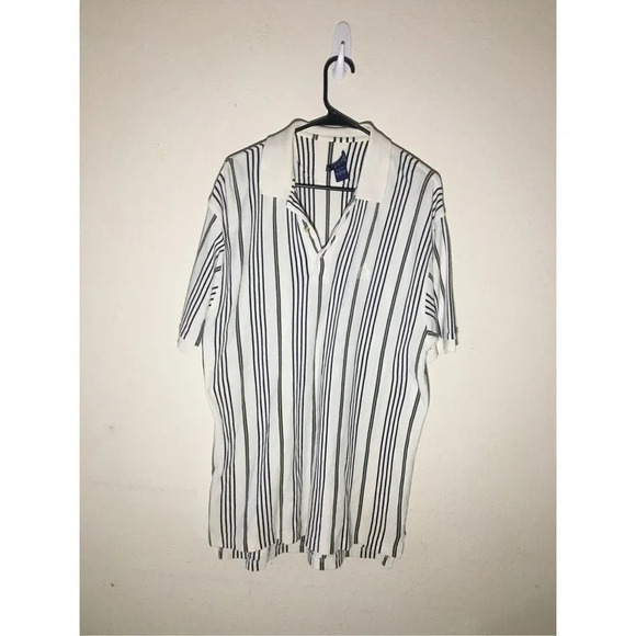 Mens Izod Polo Size Large Green Navy White Striped Polo Casual Spring Summer - Picture 1 of 3